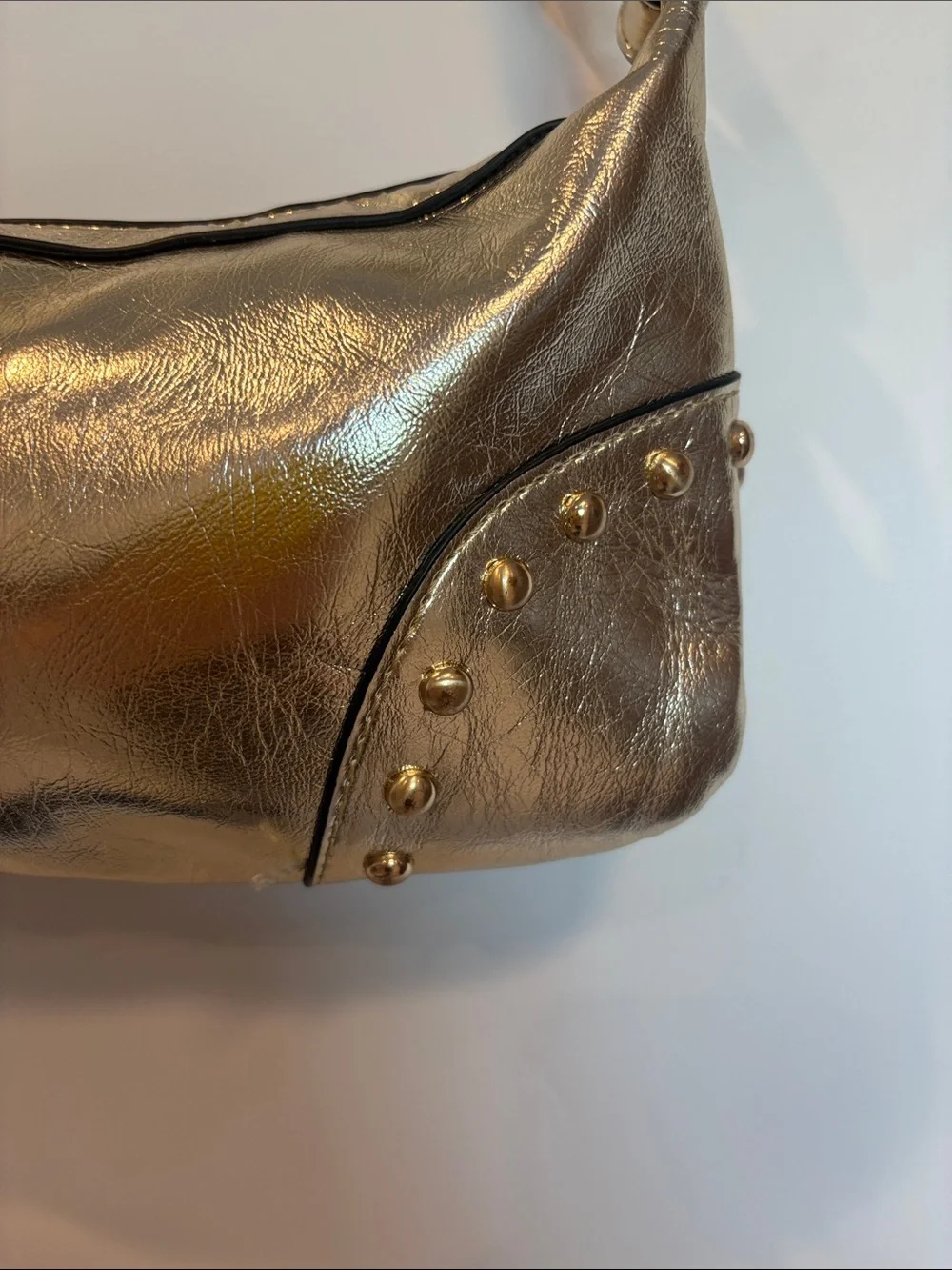 Stradivarius Metallic Gold Studded Shoulder Bag